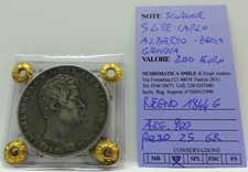 MONETA ARGENTO REGNO SARDEGNA, SCUDONE 5 LIRE 1844 "G", CARLO ALBERTO ,PERIZIATA