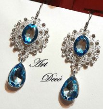 ORECCHINI LIBERTY '30 cm.6,3 ACQUAMARINA,BRILLANTI, ORO BIANCO/ARGENTO,PREZIOSI!