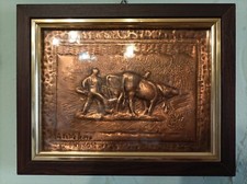 Quadro d'Autore Rilievo Rame Sbalzato Scena Campestre Copper Picture