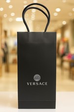 Busta Regalo Originale Versace Nera con Logo Argento e Manici in Corda
