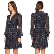 Mini Abito Kate Spade Night Sky Lurex Dot Navy Seta Manica Lunga Taglia 4