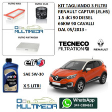 TAGLIANDO 3 FILTRI E OLIO ORIGINALE ELF 5W30 RENAULT CAPTUR I 1.5 DCI 90CV 66KW