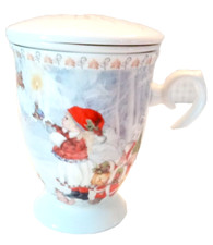 TISANIERA TEIERA NATALE Tazza coperchio filtro ceramica Scoiattolo Neve Albero