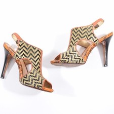 SCHUTZ Shoes 9 Orange Woven Wicker Cut-out Open Toe Pumps High Heels
