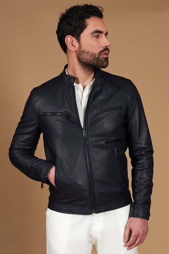 Giacca pelle uomo blu - in, vera