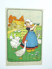 CARTOLINA ILLUSTRATA  VINTAGE ILLUSTRATORE PINOT 1911 OCHE OLANDESE CONTADINA