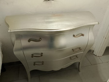 Trittico con comò bombato barocco foglia argento e 02 comodini in legno massello