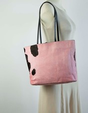 BRUNO MANETTI  Borsa Shopper Vera Pelle Cavallino Stampa Mucca Rosa Marrone Nero
