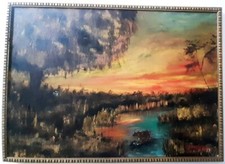 Paesaggio,quadro olio su tela,dipinto con   cornice in oro Misura cm. 50x70