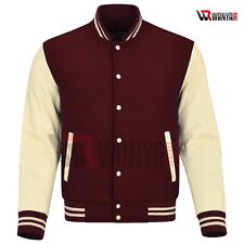 Giacca Varsity Letterman lana marrone vera pelle panna maniche XS - 4XL