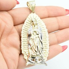 Ciondolo Charm Madonna In Oro Giallo E Bianco 10K Con Taglio Diamante A Due Toni