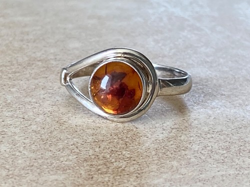 Anello ambra argento - , 925