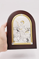 8" San Michele Argento 950 Icona Terra Santa Ortodossa Bizantina Oro Regalo C...