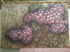 Quadro Dipinto a Mano Olio Su Tela frutta uva contemporaneo 60x90 CM con telaio