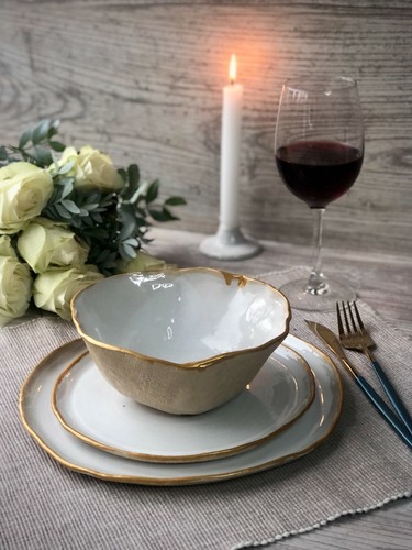 Set stoviglie bordo bianco - set, di