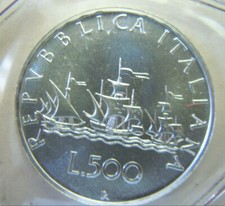 Italia 500 Lire, 1998 Navi di Cristoforo Colombo, moneta argento unc ex folder 