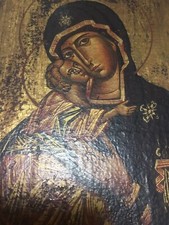 ? Icona Bizantina vintage dipinta a mano Madonna con Bambino