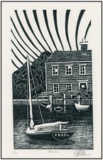  Stampa artistica DAYSAILER barca a vela in porto originale LINOCUT firmata edizione limitata 