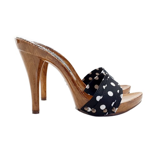 Black polka dot band - black, clogs