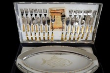 Inoxpran 18/10  Set Silverware and Plate With 24k Gold Floral Inlay