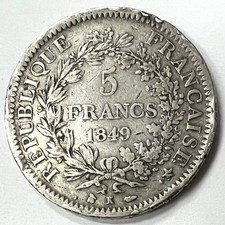 Moneta 5 Franchi 1849 K Francia  Ercole Argento In Buone Condizioni REF85365