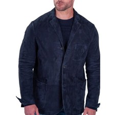 Uomo Pelle Giacca Blu Navy