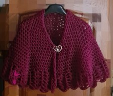 Mantellina della nonna, vinaccia, lana oeko-tex, scialle, copri spalle,uncinetto