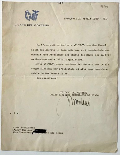 Mussolini lettera autografa - mussolini,