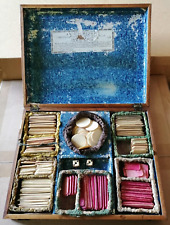 Antico set da gioco carte fiches e dadi in osso cesti in paglia fine '700 Casinò