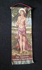  Stendardo Antico Religioso San Sebastiano in Tessuto Filo Oro Vecchio Vintage 