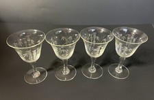 4 Vintage Stemmed Liquor Cordial Bamboo Tropical Themed Etched Aperitif Glasses