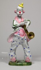 Statuetta d'arte e porcellana pagliaccio con sassofono H30 hand made clown -133
