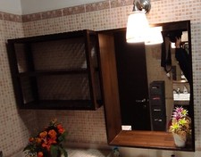 pensile bagno con specchio + mobiletto pensile 3 ripiani, colore marrone.