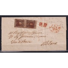 TOSCANA GOVERNO PROVVISORIO 1860 COPPIA 10 CENT. QUARTO GIORNO D'USO SU BUSTA