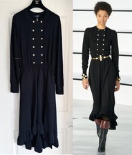 ABITO DA PASSERELLA NUOVO CON ETICHETTE $5400 CHANEL 20K NERO LUCIDO CC BOTTONI ORO 46 XL