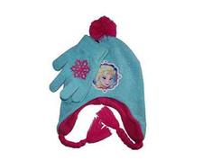 Set cappello e guanti in nappa scintillante Frozen Elsa Pom Disney Girls 7-16 nuovi con etichette
