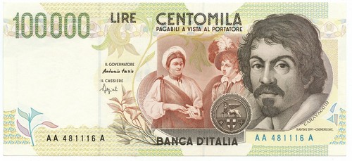 100000 lire caravaggio - ii, tipo