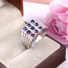 Anello In Argento Sterling 925 Con Gemma Di Zaffiro Blu Riscaldata Per Uomo #03