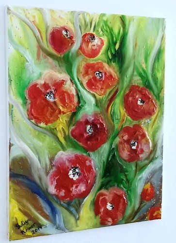 Dipinto olio tela fiori - olio,