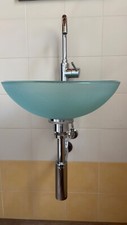 BERTOCCHI Lavabo Sospeso Vetro Acidato 42 cm Verde con Staffe Rubinetto e Sifone
