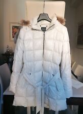 Piumino lungo Max Mara donna bianco panna con cappuccio con pelliccia 