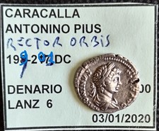 RARO  Denario CARACALLA  ANTONINO PIUS  Rome 199-201 AD - RECTOR ORBIS