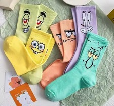 5 Paia Calzini Anime Spongebob Uomo Donna Cotone Lunghi Traspiranti Studente Reg