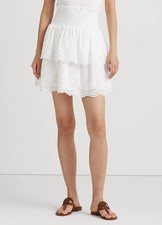 Lauren Ralph Lauren minigonna donna in cotone ricamato con occhielli, bianca, 6, $195