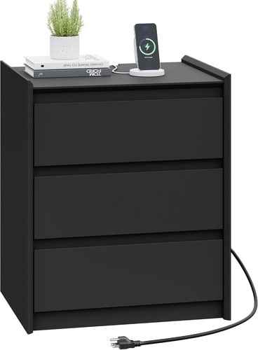Comodino cassetti nero alto - 3,