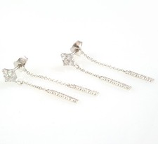 Orecchini da donna con doppio pendente in oro bianco 18 kt 750 e zirconi bianchi