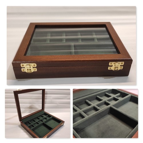 Wooden and glass display - and,
