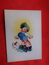 CARTOLINA ILLUSTRATA  Bimbo  pattini con cagnolino dietro  " ill Nadiani 