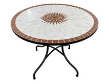 TAVOLO ROCK IN FERRO BATTUTO CON PIANO IN MOSAICO SIMIL PIETRA 100XH75 CM 39648