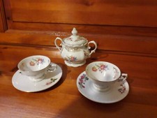 servizio da 2 tazzine caffè e zuccheriera (piattini diversi) in porcellana 